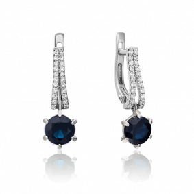 Серьги из белого золота Platina 02-0750-00-105-1120-30 с бриллиантом и сапфиром 02-0750-00-105-1120-30 фото