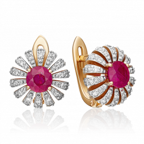 Золотые серьги Platina 02-0759-00-107-1110-30 с бриллиантом и рубином 02-0759-00-107-1110-30 фото