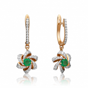 Золотые серьги Platina 02-0773-00-106-1110-30 с бриллиантом и изумрудом 02-0773-00-106-1110-30 фото