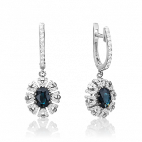 Серьги из белого золота Platina 02-0780-00-105-1120-30 с бриллиантом и сапфиром 02-0780-00-105-1120-30 фото