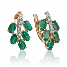 Золотые серьги Platina 02-0789-00-106-1110-30 с бриллиантом и изумрудом 02-0789-00-106-1110-30 фото