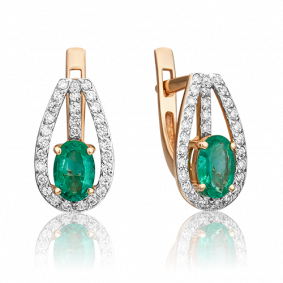 Золотые серьги Platina 02-0798-00-106-1110-30 с бриллиантом и изумрудом 02-0798-00-106-1110-30 фото