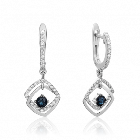 Серьги из белого золота Platina 02-0803-00-105-1120-30 с бриллиантом и сапфиром 02-0803-00-105-1120-30 фото
