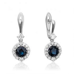 Серьги из белого золота Platina 02-0807-00-105-1120-30 с бриллиантом и сапфиром 02-0807-00-105-1120-30 фото