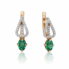 Золотые серьги Platina 02-0808-00-106-1110-30 с бриллиантом и изумрудом 02-0808-00-106-1110-30 фото