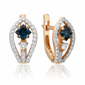 Золотые серьги Platina 02-0814-00-105-1110-30 с бриллиантом и сапфиром 02-0814-00-105-1110-30 фото