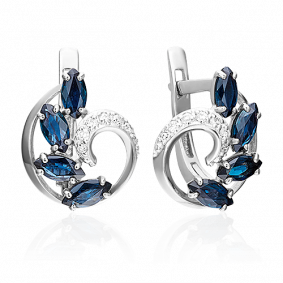 Серьги из белого золота Platina 02-0821-00-105-1120-30 с бриллиантом и сапфиром 02-0821-00-105-1120-30 фото
