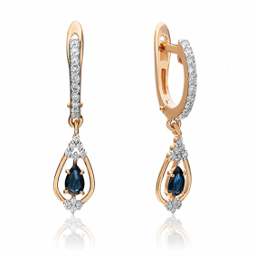 Золотые серьги Platina 02-0826-00-105-1110-30 с бриллиантом и сапфиром 02-0826-00-105-1110-30 фото