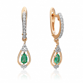 Золотые серьги Platina 02-0826-00-106-1110-30 с бриллиантом и изумрудом 02-0826-00-106-1110-30 фото