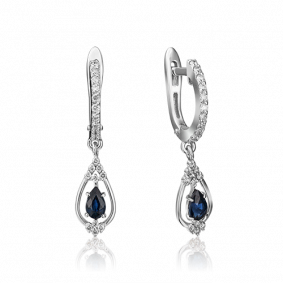 Серьги из белого золота Platina 02-0827-00-105-1120-30 с бриллиантом и сапфиром 02-0827-00-105-1120-30 фото