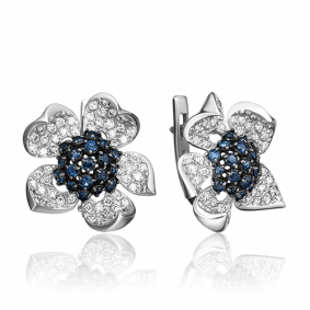 Серьги из белого золота Platina 02-0833-00-105-1120-30 с бриллиантом и сапфиром 02-0833-00-105-1120-30 фото