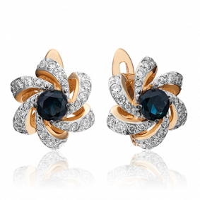 Золотые серьги Platina 02-0836-00-105-1110-30 с бриллиантом и сапфиром 02-0836-00-105-1110-30 фото