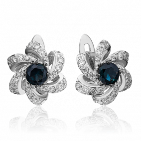 Серьги из белого золота Platina 02-0837-00-105-1120-30 с бриллиантом и сапфиром 02-0837-00-105-1120-30 фото