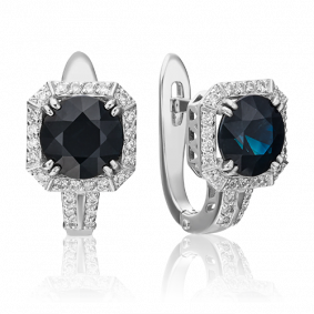 Серьги из белого золота Platina 02-0841-00-105-1120-30 с бриллиантом и сапфиром 02-0841-00-105-1120-30 фото