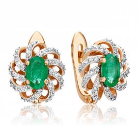 Золотые серьги Platina 02-0854-00-106-1110-30 с бриллиантом и изумрудом 02-0854-00-106-1110-30 фото