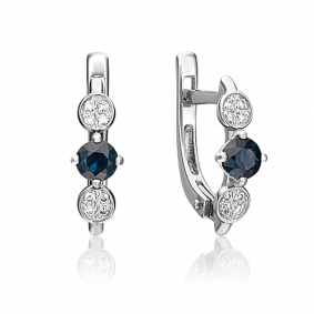 Серьги из белого золота Platina 02-0860-00-105-1120-30 с бриллиантом и сапфиром 02-0860-00-105-1120-30 фото