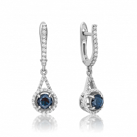 Серьги из белого золота Platina 02-0863-00-105-1120-30 с бриллиантом и сапфиром 02-0863-00-105-1120-30 фото