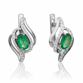 Серьги из белого золота Platina 02-0864-00-106-1120-30 с бриллиантом и изумрудом 02-0864-00-106-1120-30 фото