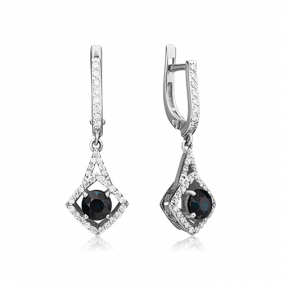 Серьги из белого золота Platina 02-0867-00-105-1120-30 с бриллиантом и сапфиром 02-0867-00-105-1120-30 фото
