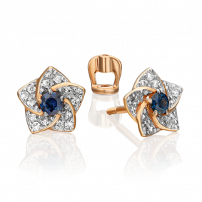 Золотые серьги Platina 02-0869-00-105-1110-30 с бриллиантом и сапфиром 02-0869-00-105-1110-30 фото