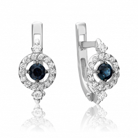 Серьги из белого золота Platina 02-0871-00-105-1120-30 с бриллиантом и сапфиром 02-0871-00-105-1120-30 фото