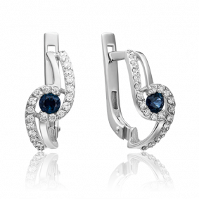 Серьги из белого золота Platina 02-0884-00-105-1120-30 с бриллиантом и сапфиром 02-0884-00-105-1120-30 фото