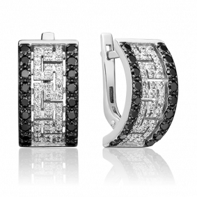 Серьги из белого золота Platina 02-0885-00-108-1120-30 с бриллиантом и чёрным бриллиантом 02-0885-00-108-1120-30 фото
