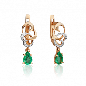 Золотые серьги Platina 02-0891-00-106-1110-30 с бриллиантом и изумрудом 02-0891-00-106-1110-30 фото