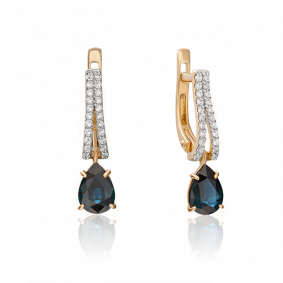 Золотые серьги Platina 02-0892-00-105-1110-30 с бриллиантом и сапфиром 02-0892-00-105-1110-30 фото