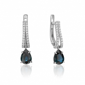Серьги из белого золота Platina 02-0892-00-105-1120-30 с бриллиантом и сапфиром 02-0892-00-105-1120-30 фото