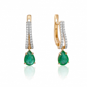 Золотые серьги Platina 02-0892-00-106-1110-30 с бриллиантом и изумрудом 02-0892-00-106-1110-30 фото