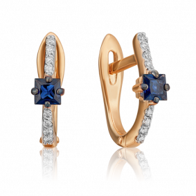 Золотые серьги Platina 02-0895-00-105-1110-30 с бриллиантом и сапфиром 02-0895-00-105-1110-30 фото