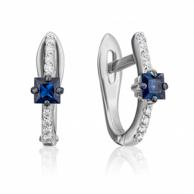 Серьги из белого золота Platina 02-0895-00-105-1120-30 с бриллиантом и сапфиром 02-0895-00-105-1120-30 фото