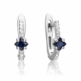 Серьги из белого золота Platina 02-0896-00-105-1120-30 с бриллиантом и сапфиром 02-0896-00-105-1120-30 фото