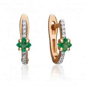 Золотые серьги Platina 02-0896-00-106-1110-30 с бриллиантом и изумрудом 02-0896-00-106-1110-30 фото