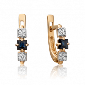 Золотые серьги Platina 02-0900-00-105-1110-30 с бриллиантом и сапфиром 02-0900-00-105-1110-30 фото