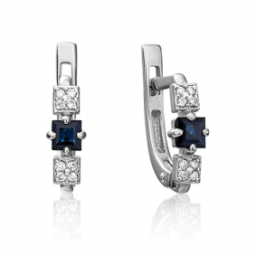 Серьги из белого золота Platina 02-0900-00-105-1120-30 с бриллиантом и сапфиром 02-0900-00-105-1120-30 фото