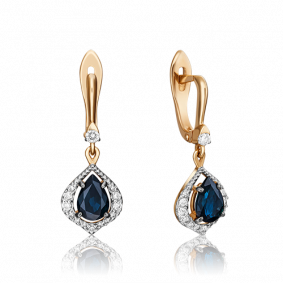 Золотые серьги Platina 02-0902-00-105-1110-30 с бриллиантом и сапфиром 02-0902-00-105-1110-30 фото