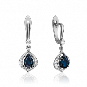 Серьги из белого золота Platina 02-0902-00-105-1120-30 с бриллиантом и сапфиром 02-0902-00-105-1120-30 фото