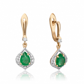 Золотые серьги Platina 02-0902-00-106-1110-30 с бриллиантом и изумрудом 02-0902-00-106-1110-30 фото