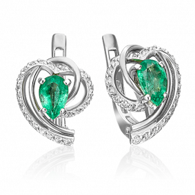 Серьги из белого золота Platina 02-0903-00-106-1120-30 с бриллиантом и изумрудом 02-0903-00-106-1120-30 фото