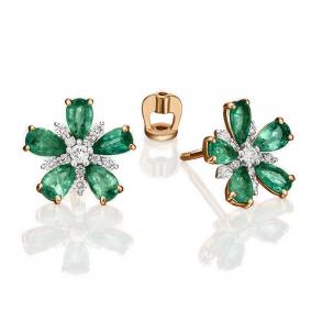 Золотые серьги Platina 02-0905-00-106-1110-30 с бриллиантом и изумрудом 02-0905-00-106-1110-30 фото