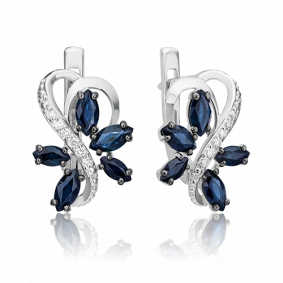 Серьги из белого золота Platina 02-0908-00-105-1120-30 с бриллиантом и сапфиром 02-0908-00-105-1120-30 фото