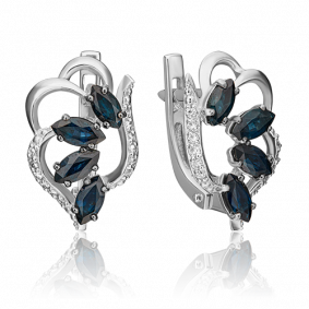 Серьги из белого золота Platina 02-0910-00-105-1120-30 с бриллиантом и сапфиром 02-0910-00-105-1120-30 фото