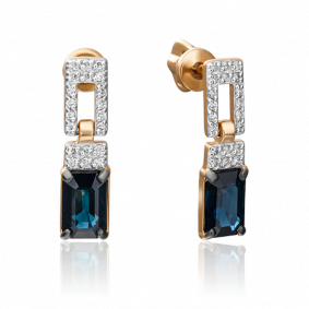 Золотые серьги Platina 02-0914-00-105-1110-30 с бриллиантом и сапфиром 02-0914-00-105-1110-30 фото