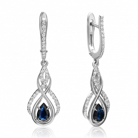 Серьги из белого золота Platina 02-0915-00-105-1120-30 с бриллиантом и сапфиром 02-0915-00-105-1120-30 фото