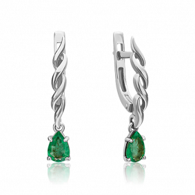 Серьги из белого золота Platina 02-0919-00-103-1120-30 с изумрудом 02-0919-00-103-1120-30 фото
