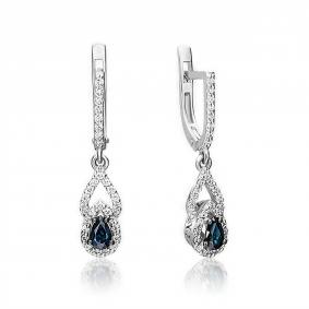 Серьги из белого золота Platina 02-0921-00-105-1120-30 с бриллиантом и сапфиром 02-0921-00-105-1120-30 фото