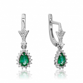 Серьги из белого золота Platina 02-0924-00-106-1120-30 с бриллиантом и изумрудом 02-0924-00-106-1120-30 фото