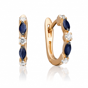 Золотые серьги Platina 02-0929-00-105-1110-30 с бриллиантом и сапфиром 02-0929-00-105-1110-30 фото